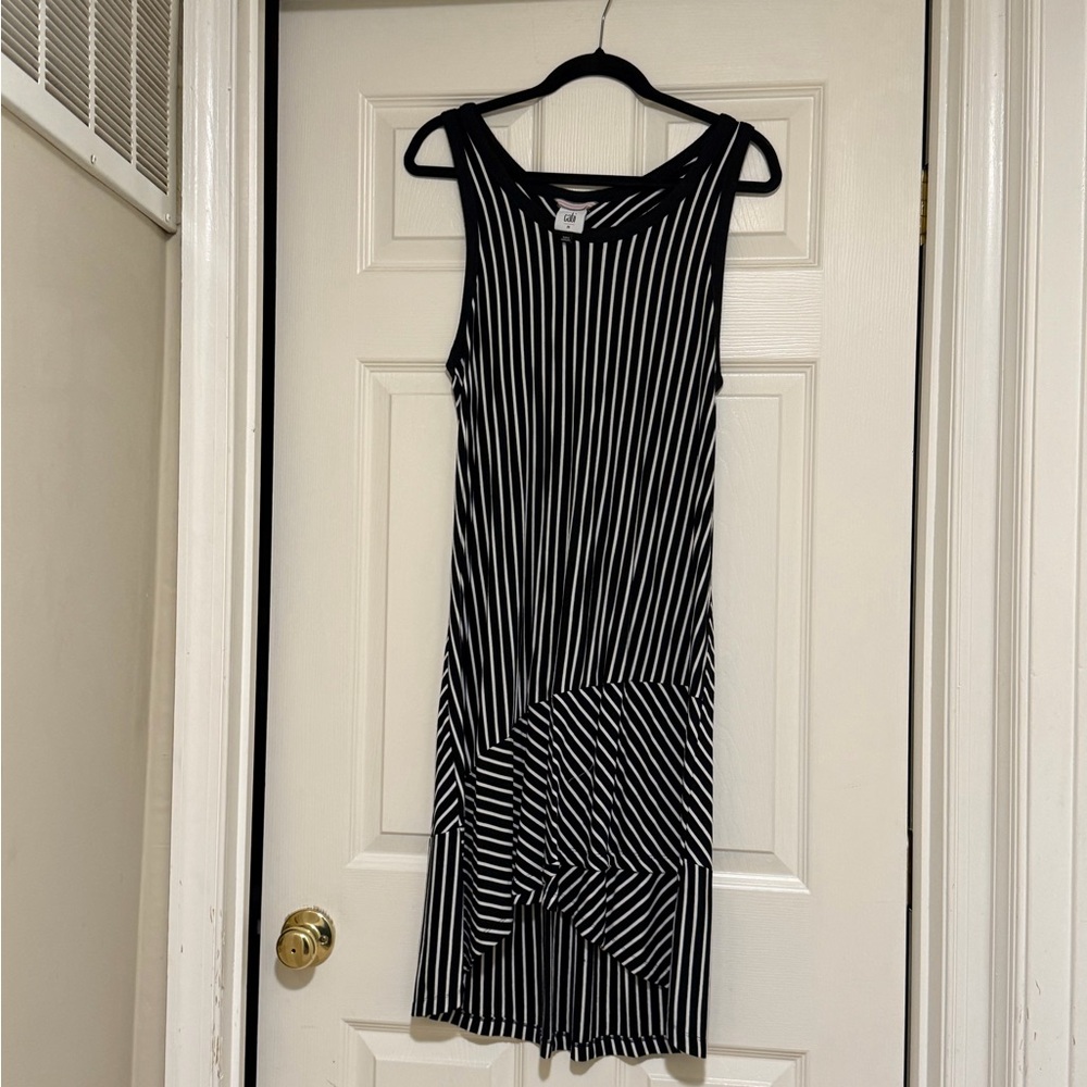 CAbi Black and White Asymmetrical Striped Dress